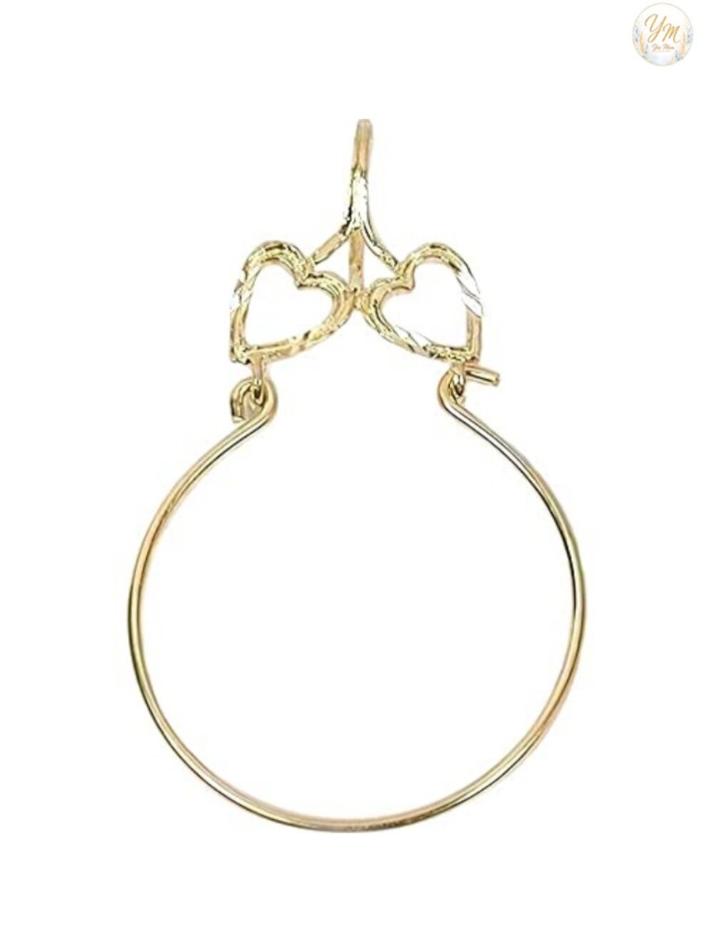 14K Yellow Gold Double Heart Charm Holder Italy USA